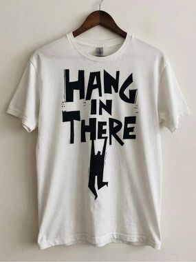 Gildan White Short Sleeve Tee with Black "Hang In There" Graphic | Unisex Shirt